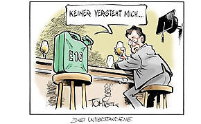 ADAC-Bekenntnis zu E10: Werben für den ungeliebten Biosprit Verzapft' is: Vielleicht hilft ja ein neuer Name, wie es der ADAC fordert, und der Biosprit kommt besser an.