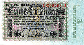1 Milliarde Mark der Reichsbank Berlin aus dem Inflationsjahr 1923.
