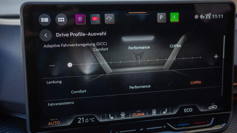 Einstellungen im Menü für das Adaptivfahrwerk (DCC) im Cupra Raval